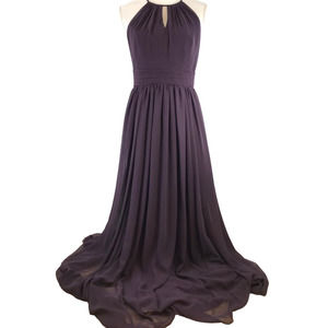 Bill Levkoff Eggplant Chiffon Halter Spaghetti Strap Bridesmaid Prom Gown Sz 8